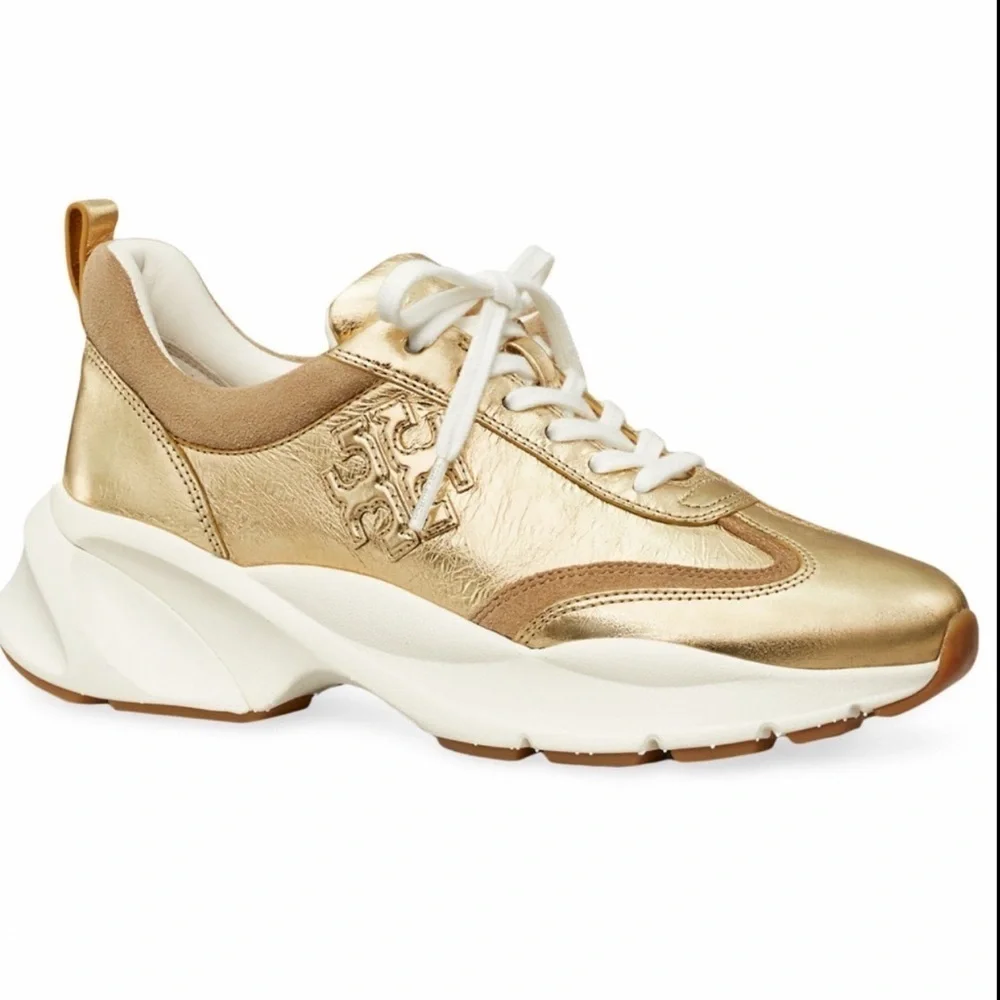 NWT Authentic Tory Burch T Monogram Good Luck Sneakers Size 11 M Gold